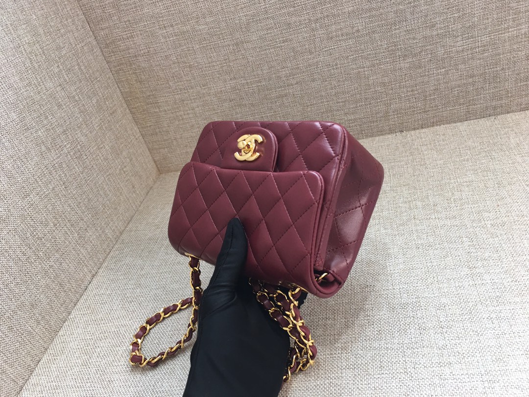 Mini Classic Flap Lambskin Bag A01115 Purplish Red/Gold